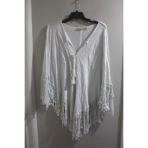 Jen's Pirate‎ Booty White Fringe Poncho Top Beach Cover Up Bohemian